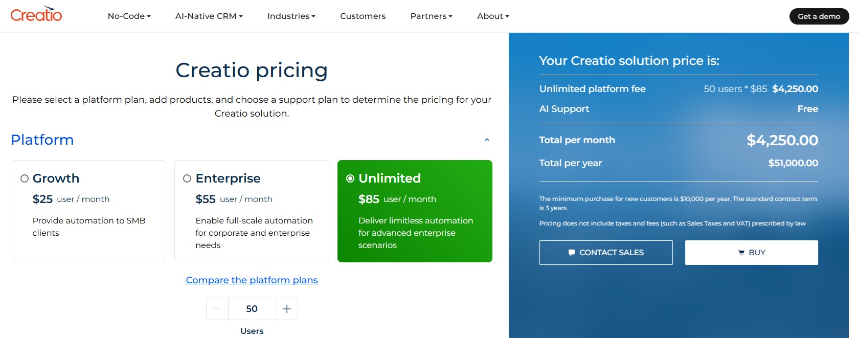 Creatio CRM pricing