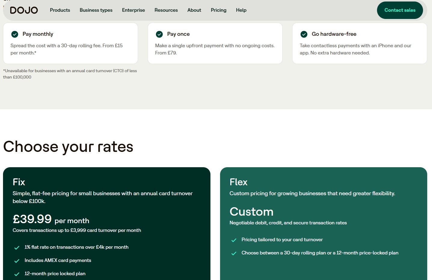 Dojo reader cost and fees in the UK