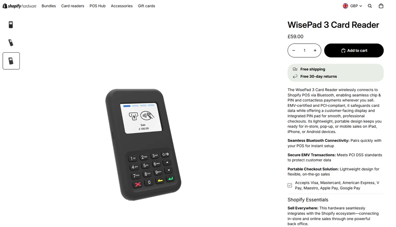 Shopify card reader cost in the UK
