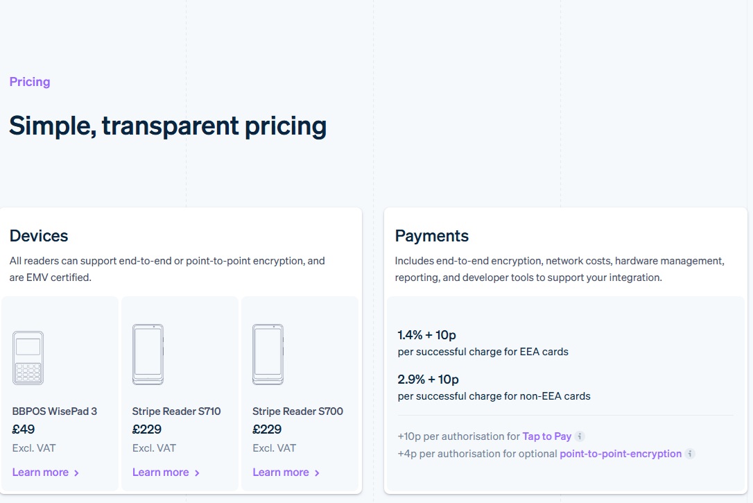 Stripe reader cost and transaction fees in the UK
