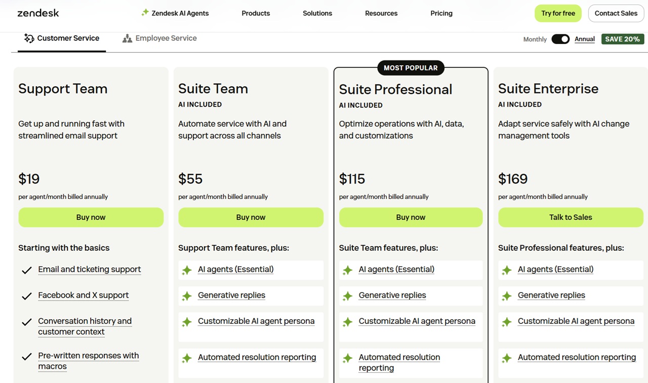Zendesk CRM Pricing